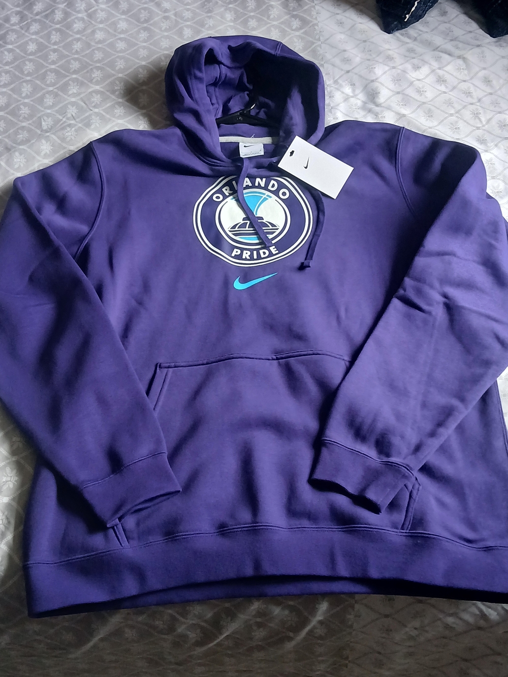 Nike Purple Orlando Pride MLS Soccer Jersey Men's Hoodie with Teal Swoosh NWT L